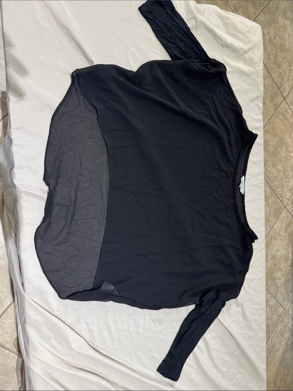 Naked Zebra Sheer-Hem Black Long Sleeve Top